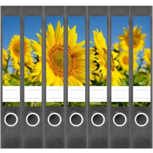 Etiketten für Ordner | Sonnenblumen | 7 Aufkleber für schmale Ordnerrücken | Selbstklebende Design Ordneretiketten Rückenschilder