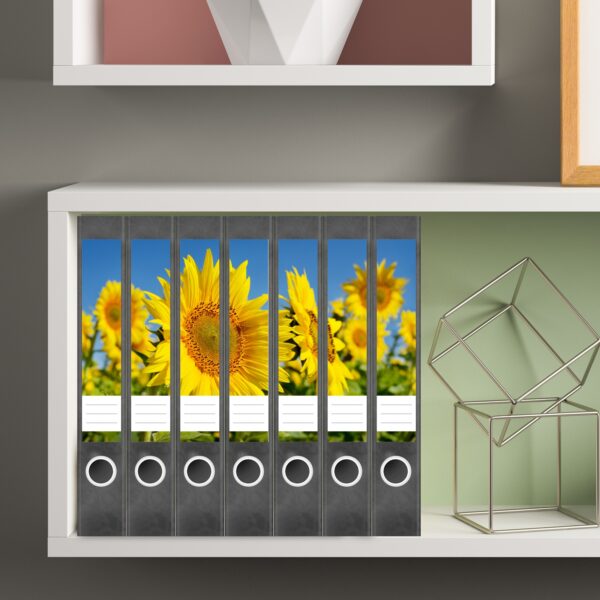 Etiketten für Ordner | Sonnenblumen | 7 Aufkleber für schmale Ordnerrücken | Selbstklebende Design Ordneretiketten Rückenschilder