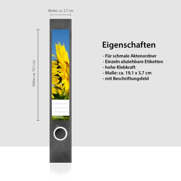 Etiketten für Ordner | Sonnenblumen | 7 Aufkleber für schmale Ordnerrücken | Selbstklebende Design Ordneretiketten Rückenschilder