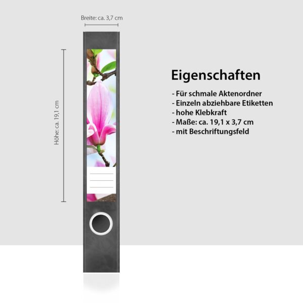 Etiketten für Ordner | Magnolie | 7 Aufkleber für schmale Ordnerrücken | Selbstklebende Design Ordneretiketten Rückenschilder
