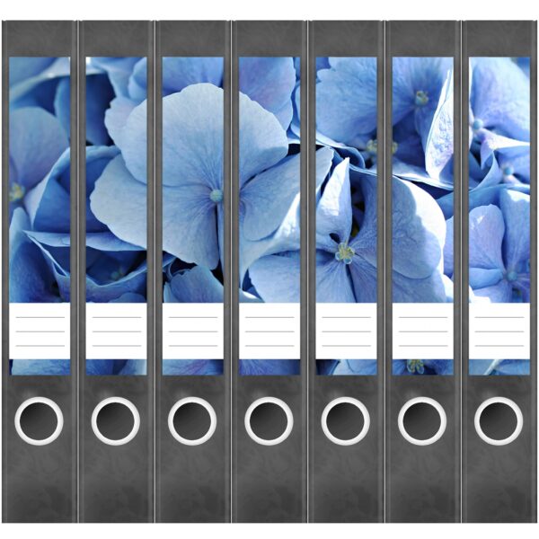 Etiketten für Ordner | Hortensie blau | 7 Aufkleber für schmale Ordnerrücken | Selbstklebende Design Ordneretiketten Rückenschilder