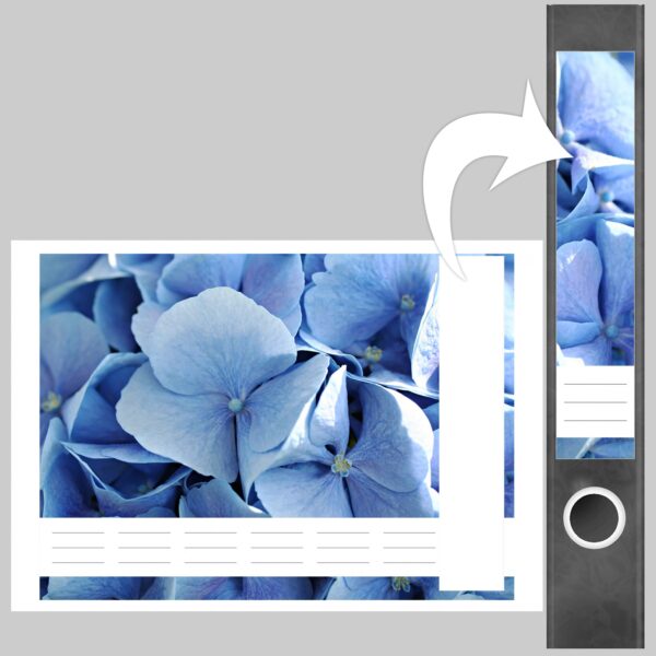 Etiketten für Ordner | Hortensie blau | 7 Aufkleber für schmale Ordnerrücken | Selbstklebende Design Ordneretiketten Rückenschilder