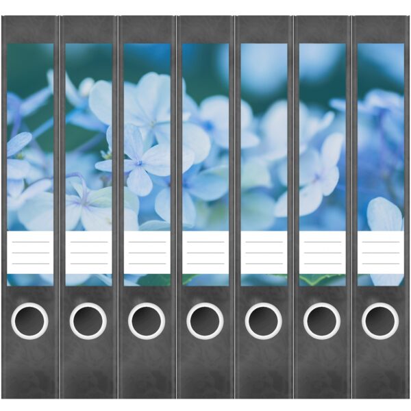 Etiketten für Ordner | Hortensien blau | 7 Aufkleber für schmale Ordnerrücken | Selbstklebende Design Ordneretiketten Rückenschilder