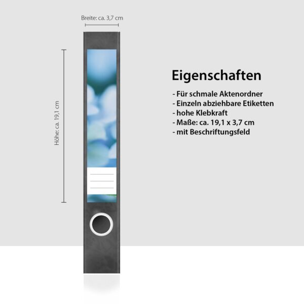 Etiketten für Ordner | Hortensien blau | 7 Aufkleber für schmale Ordnerrücken | Selbstklebende Design Ordneretiketten Rückenschilder