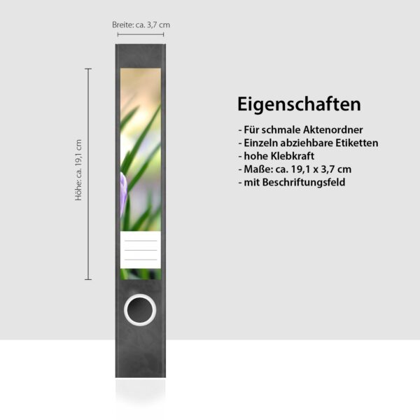 Etiketten für Ordner | Krokus | 7 Aufkleber für schmale Ordnerrücken | Selbstklebende Design Ordneretiketten Rückenschilder