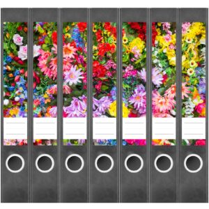 Etiketten für Ordner | Buntes Blumenallerlei | 7 Aufkleber für schmale Ordnerrücken | Selbstklebende Design Ordneretiketten Rückenschilder