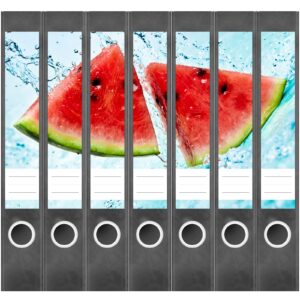 Etiketten für Ordner | Melone im Wasser | 7 Aufkleber für schmale Ordnerrücken | Selbstklebende Design Ordneretiketten Rückenschilder