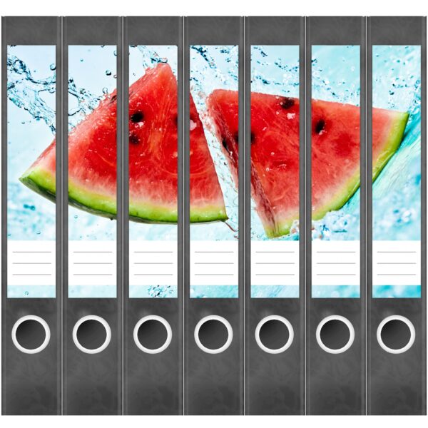 Etiketten für Ordner | Melone im Wasser | 7 Aufkleber für schmale Ordnerrücken | Selbstklebende Design Ordneretiketten Rückenschilder