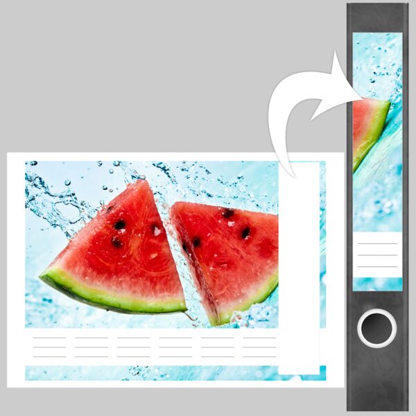 Etiketten für Ordner | Melone im Wasser | 7 Aufkleber für schmale Ordnerrücken | Selbstklebende Design Ordneretiketten Rückenschilder