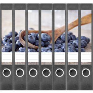 Etiketten für Ordner | Blaubeeren im Löffel | 7 Aufkleber für schmale Ordnerrücken | Selbstklebende Design Ordneretiketten Rückenschilder