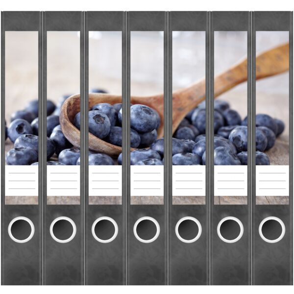 Etiketten für Ordner | Blaubeeren im Löffel | 7 Aufkleber für schmale Ordnerrücken | Selbstklebende Design Ordneretiketten Rückenschilder