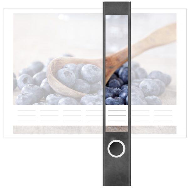 Etiketten für Ordner | Blaubeeren im Löffel | 7 Aufkleber für schmale Ordnerrücken | Selbstklebende Design Ordneretiketten Rückenschilder