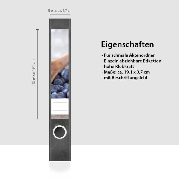 Etiketten für Ordner | Blaubeeren im Löffel | 7 Aufkleber für schmale Ordnerrücken | Selbstklebende Design Ordneretiketten Rückenschilder