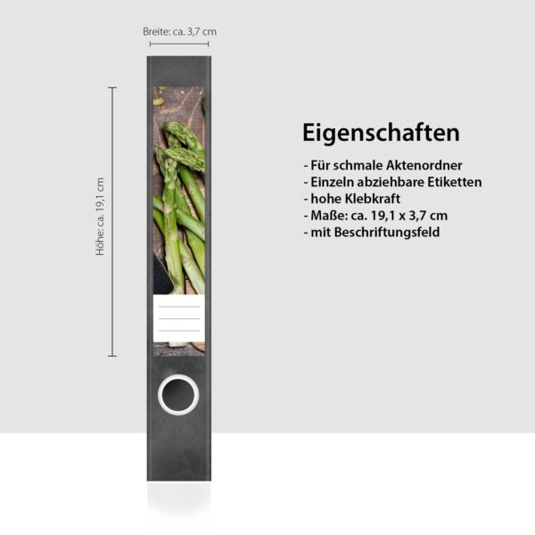 Etiketten für Ordner | Artischocke und Spargel | 7 Aufkleber für schmale Ordnerrücken | Selbstklebende Design Ordneretiketten Rückenschilder