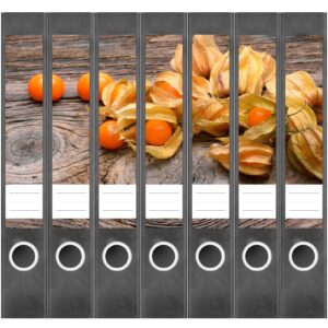 Etiketten für Ordner | Physalis | 7 Aufkleber für schmale Ordnerrücken | Selbstklebende Design Ordneretiketten Rückenschilder
