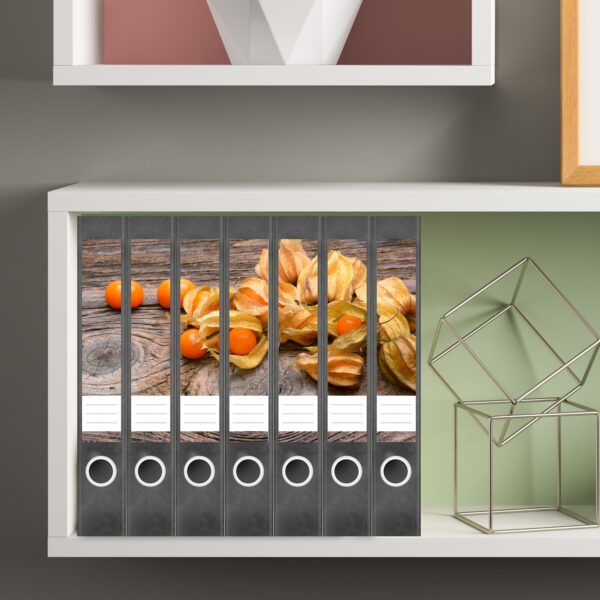 Etiketten für Ordner | Physalis | 7 Aufkleber für schmale Ordnerrücken | Selbstklebende Design Ordneretiketten Rückenschilder