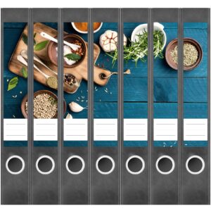Etiketten für Ordner | Kochen | 7 Aufkleber für schmale Ordnerrücken | Selbstklebende Design Ordneretiketten Rückenschilder