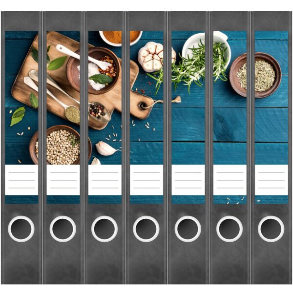 Etiketten für Ordner | Kochen | 7 Aufkleber für schmale Ordnerrücken | Selbstklebende Design Ordneretiketten Rückenschilder