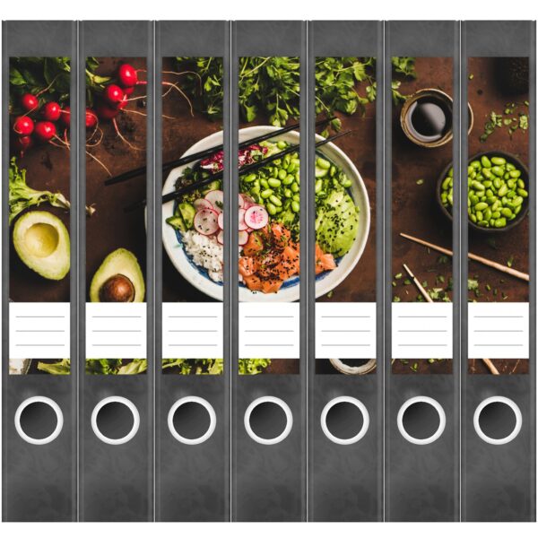 Etiketten für Ordner | Gemüse Bowl Asiatisch | 7 Aufkleber für schmale Ordnerrücken | Selbstklebende Design Ordneretiketten Rückenschilder
