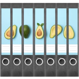Etiketten für Ordner | Avocado | 7 Aufkleber für schmale Ordnerrücken | Selbstklebende Design Ordneretiketten Rückenschilder