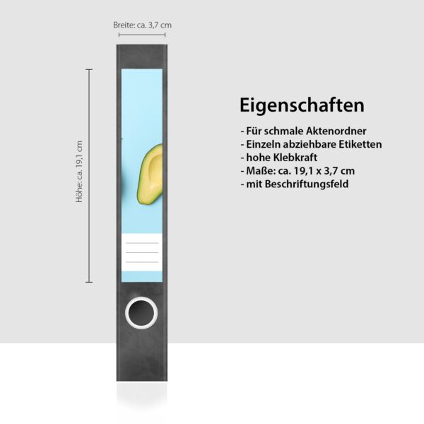 Etiketten für Ordner | Avocado | 7 Aufkleber für schmale Ordnerrücken | Selbstklebende Design Ordneretiketten Rückenschilder