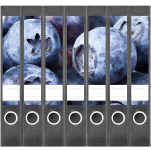 Etiketten für Ordner | Blaubeere | 7 Aufkleber für schmale Ordnerrücken | Selbstklebende Design Ordneretiketten Rückenschilder