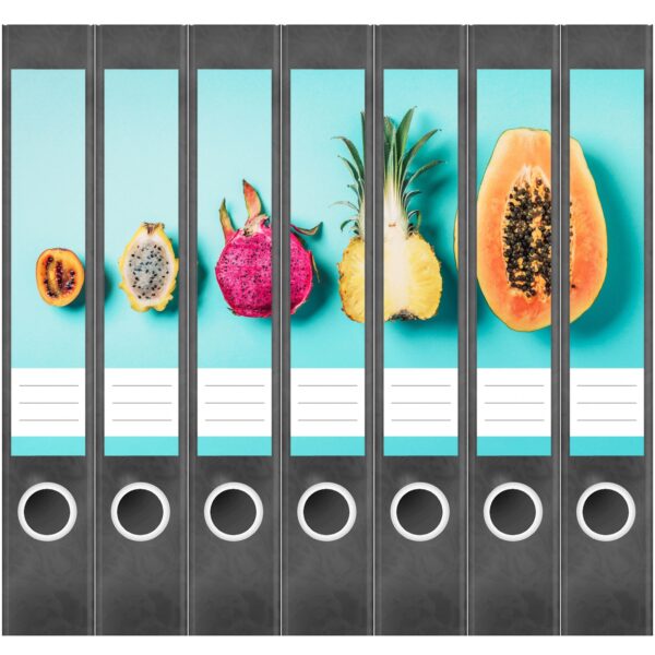 Etiketten für Ordner | Obst | 7 Aufkleber für schmale Ordnerrücken | Selbstklebende Design Ordneretiketten Rückenschilder