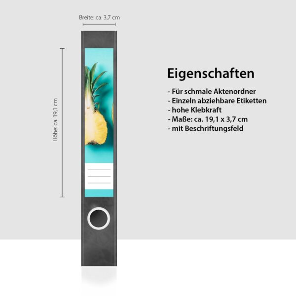 Etiketten für Ordner | Obst | 7 Aufkleber für schmale Ordnerrücken | Selbstklebende Design Ordneretiketten Rückenschilder