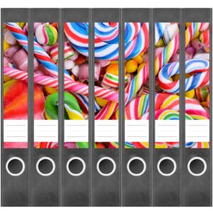 Etiketten für Ordner | Lollies und Bonbons | 7 Aufkleber für schmale Ordnerrücken | Selbstklebende Design Ordneretiketten Rückenschilder
