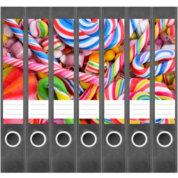 Etiketten für Ordner | Lollies und Bonbons | 7 Aufkleber für schmale Ordnerrücken | Selbstklebende Design Ordneretiketten Rückenschilder