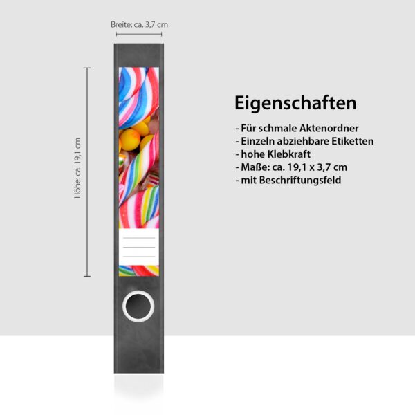 Etiketten für Ordner | Lollies und Bonbons | 7 Aufkleber für schmale Ordnerrücken | Selbstklebende Design Ordneretiketten Rückenschilder