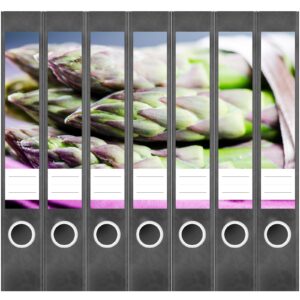 Etiketten für Ordner | Spargel Spitzen | 7 Aufkleber für schmale Ordnerrücken | Selbstklebende Design Ordneretiketten Rückenschilder