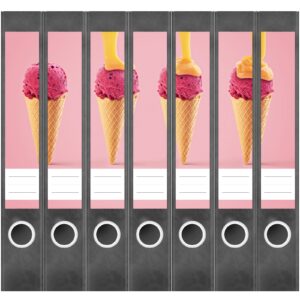 Etiketten für Ordner | Eis | 7 Aufkleber für schmale Ordnerrücken | Selbstklebende Design Ordneretiketten Rückenschilder