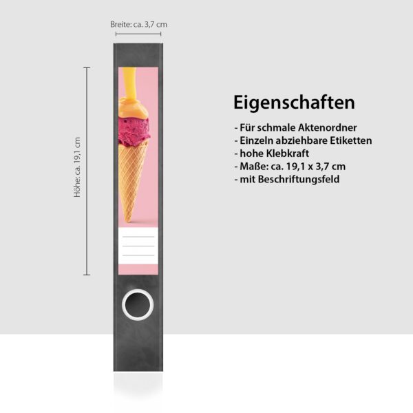 Etiketten für Ordner | Eis | 7 Aufkleber für schmale Ordnerrücken | Selbstklebende Design Ordneretiketten Rückenschilder