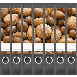Etiketten für Ordner | Nüsse | 7 Aufkleber für schmale Ordnerrücken | Selbstklebende Design Ordneretiketten Rückenschilder