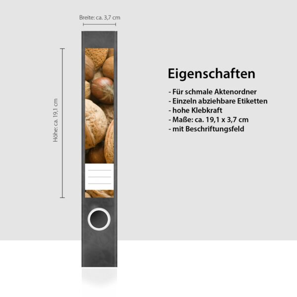 Etiketten für Ordner | Nüsse | 7 Aufkleber für schmale Ordnerrücken | Selbstklebende Design Ordneretiketten Rückenschilder
