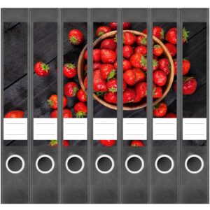 Etiketten für Ordner | Erdbeeren | 7 Aufkleber für schmale Ordnerrücken | Selbstklebende Design Ordneretiketten Rückenschilder