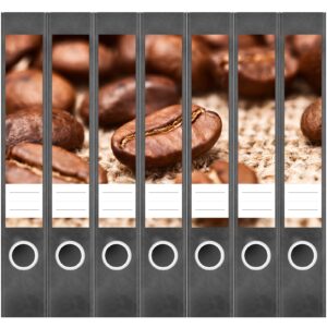 Etiketten für Ordner | Kaffee | 7 Aufkleber für schmale Ordnerrücken | Selbstklebende Design Ordneretiketten Rückenschilder