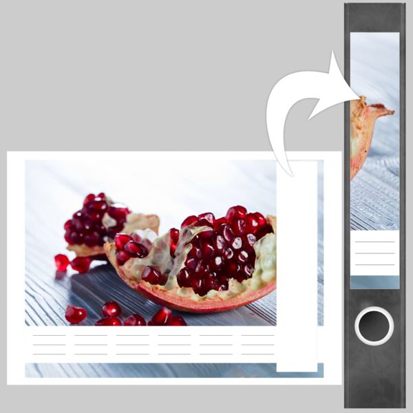 Etiketten für Ordner | Granatapfel | 7 Aufkleber für schmale Ordnerrücken | Selbstklebende Design Ordneretiketten Rückenschilder