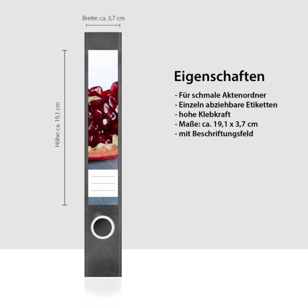 Etiketten für Ordner | Granatapfel | 7 Aufkleber für schmale Ordnerrücken | Selbstklebende Design Ordneretiketten Rückenschilder