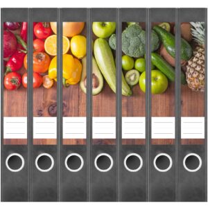 Etiketten für Ordner | Frisches Obst und Gemüse | 7 Aufkleber für schmale Ordnerrücken | Selbstklebende Design Ordneretiketten Rückenschilder