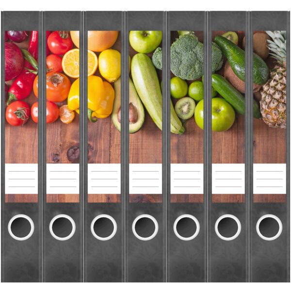 Etiketten für Ordner | Frisches Obst und Gemüse | 7 Aufkleber für schmale Ordnerrücken | Selbstklebende Design Ordneretiketten Rückenschilder