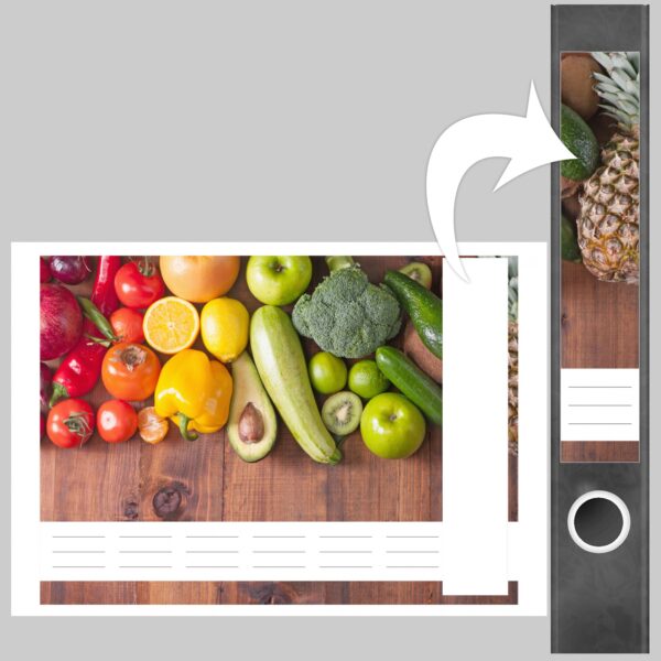 Etiketten für Ordner | Frisches Obst und Gemüse | 7 Aufkleber für schmale Ordnerrücken | Selbstklebende Design Ordneretiketten Rückenschilder