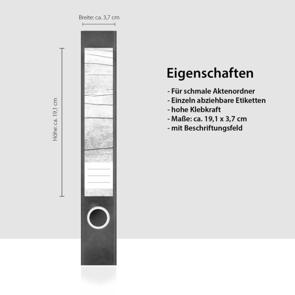 Etiketten für Ordner | Holz Vintage weiss | 7 Aufkleber für schmale Ordnerrücken | Selbstklebende Design Ordneretiketten Rückenschilder