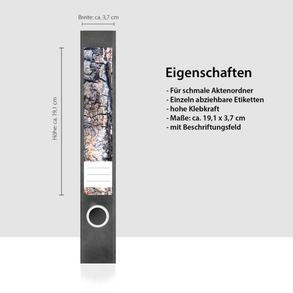 Etiketten für Ordner | Baum Rinde Natur | 7 Aufkleber für schmale Ordnerrücken | Selbstklebende Design Ordneretiketten Rückenschilder