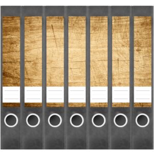 Etiketten für Ordner | Alte Holz Tischplatte | 7 Aufkleber für schmale Ordnerrücken | Selbstklebende Design Ordneretiketten Rückenschilder