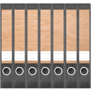 Etiketten für Ordner | Holzmaserung hell | 7 Aufkleber für schmale Ordnerrücken | Selbstklebende Design Ordneretiketten Rückenschilder
