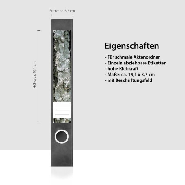 Etiketten für Ordner | Baum Rinde 2 | 7 Aufkleber für schmale Ordnerrücken | Selbstklebende Design Ordneretiketten Rückenschilder