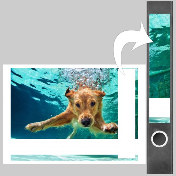Etiketten für Ordner | Hund unter Wasser | 7 Aufkleber für schmale Ordnerrücken | Selbstklebende Design Ordneretiketten Rückenschilder