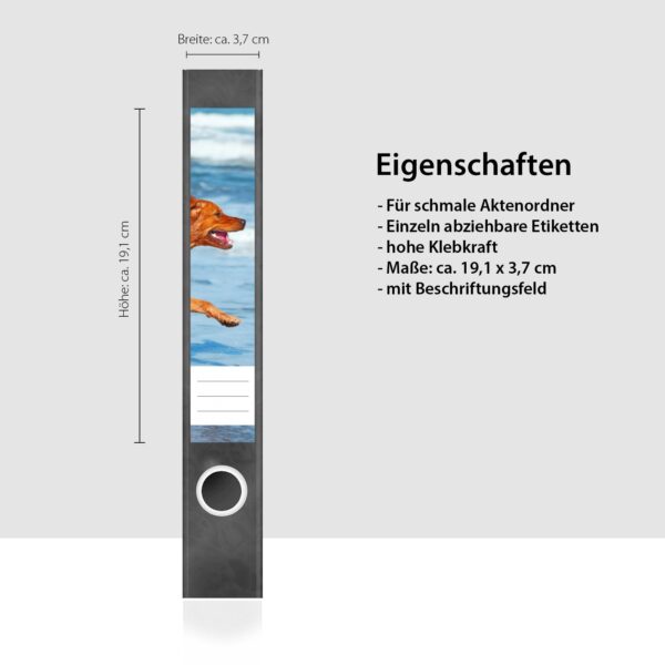 Etiketten für Ordner | Hund am Meer | 7 Aufkleber für schmale Ordnerrücken | Selbstklebende Design Ordneretiketten Rückenschilder